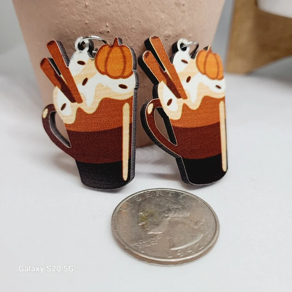 Fall Pumpkin Spice Latte Coffee Earrings Autumn Halloween Thanksgiving NWOT - Picture 3 of 3